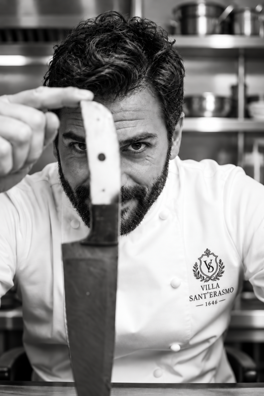 The chef of Villa Sant'Erasmo in the kitchen dedicated to ceremonies and receptions