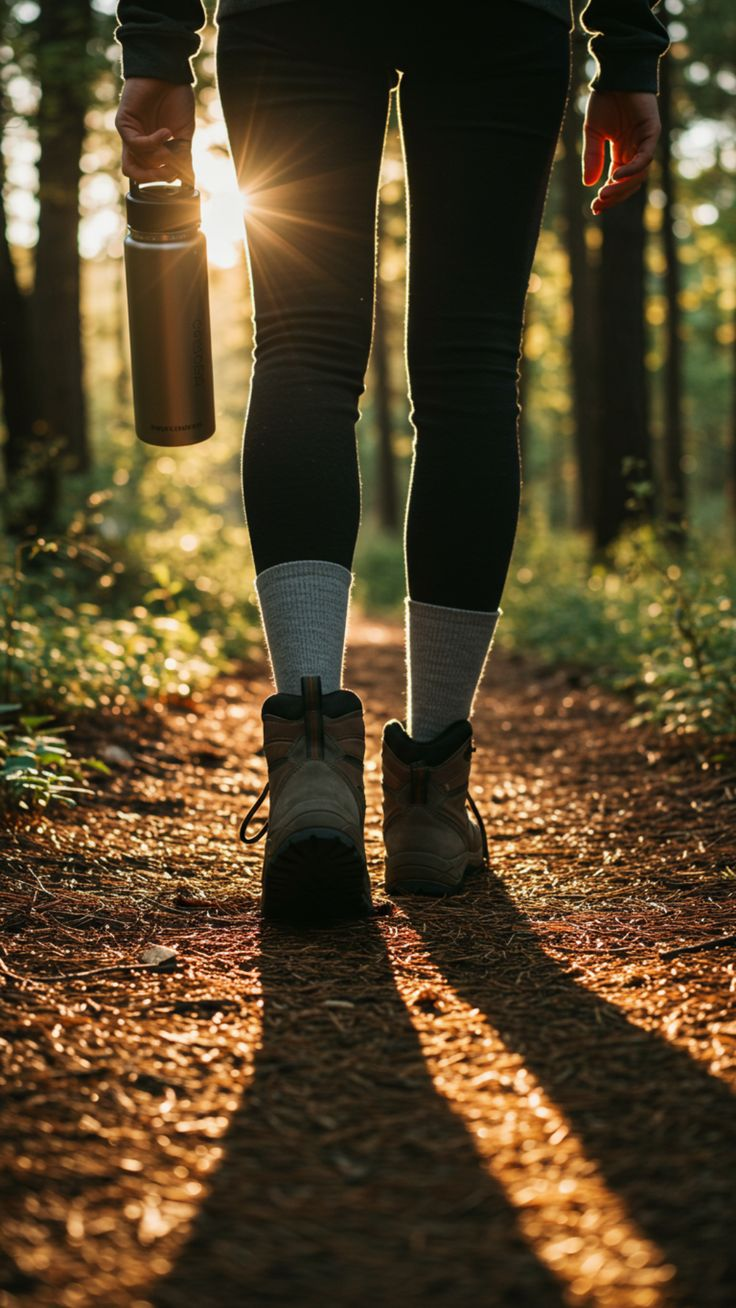 Escursionista in cammino lungo un sentiero nel bosco durante un'esperienza di trekking a Villa Sant'Erasmo